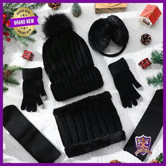 Winter Satin Lined Beanie Scarf Gloves Set Touchscreen Warm Accessories main image 8